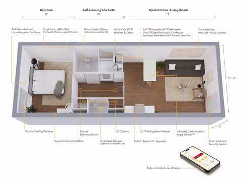 Floor plan for 1 bed, 1 bath, 525 sqft